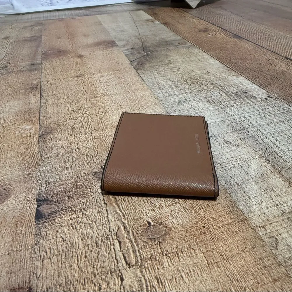 Michael Kors brown saffiano leather bifold wallet
